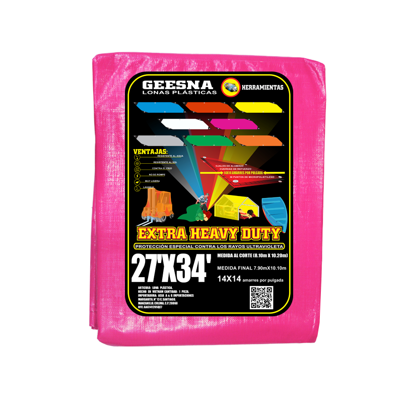 LONA PESADA ROSA 27X34 FT 180 G 8.10X10.20 MTS GEESNA | 33478